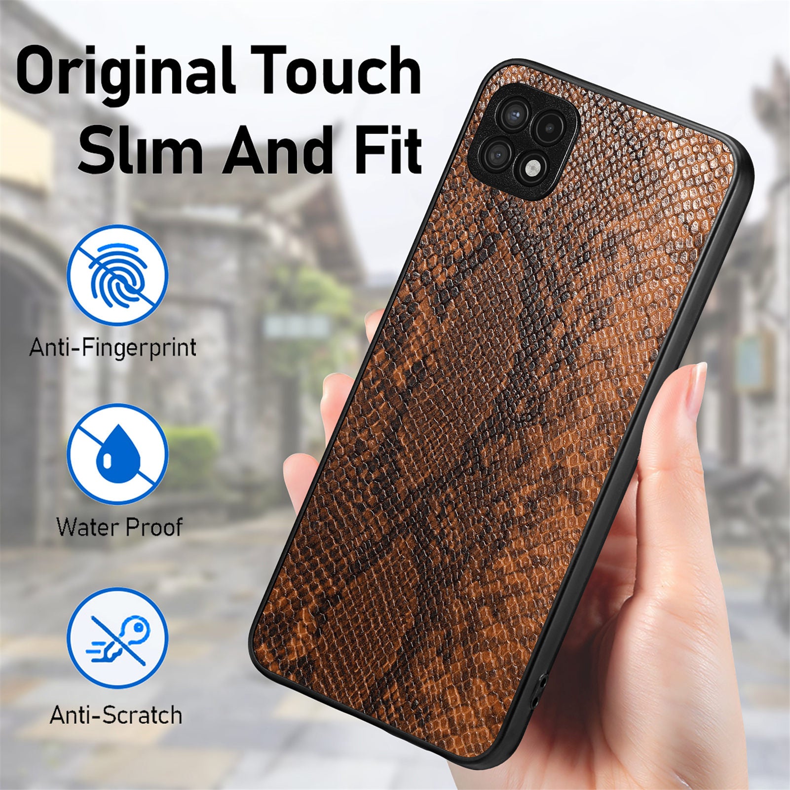 Pouzdro na telefon Snake Texture pro Samsung Galaxy A22 5G (EU verze) PU kožený PC TPU kryt na mobil Pouzdro na telefon Snake Texture pro Samsung Galaxy A22 5G (EU verze) PU kožený PC TPU kryt na mobil